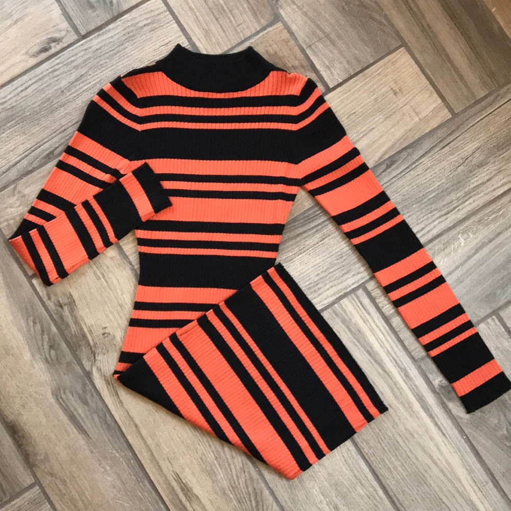 Mock neck striped sweater dress| Orange - Picture 1 of 5